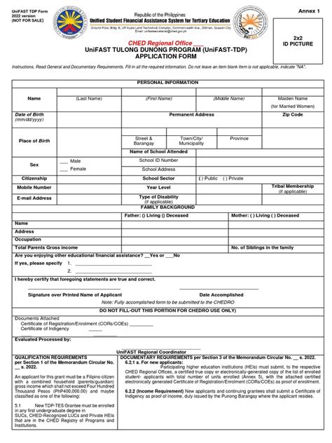 unifast tdp application form|CHED .